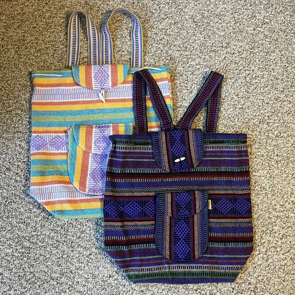 Lot of 2 Pinzon Backpacks Boho Hippie Tribal Pinzon Colorful Woven Beachy Rainbw